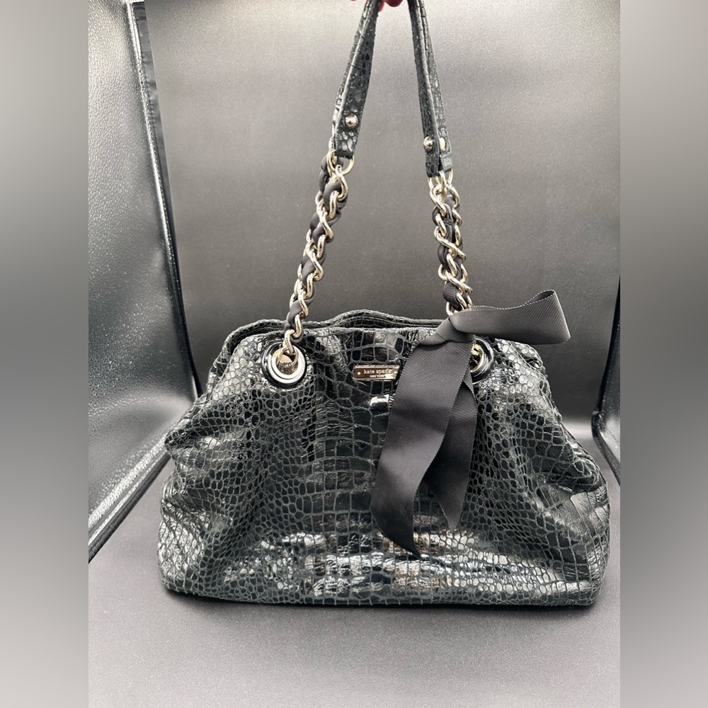Katie Spade ♠️ SALE!! Black Croc Pattern Bag size large slouchy and soft!! - Picture 1 of 15